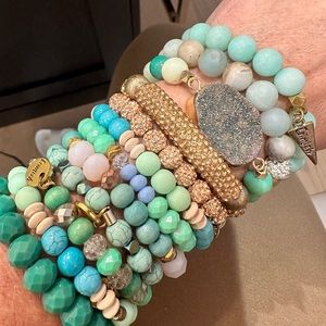 Ermish multi stack Green/teal 12 bracelets